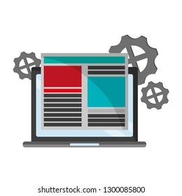 Laptop with website and gears