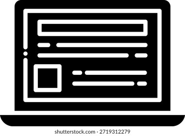 Ícone de glifo do laptop com interface de site