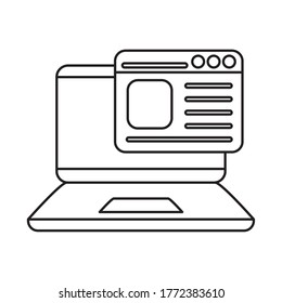 Laptop with website line style icon design, Digital technology and communication theme Vector illustration