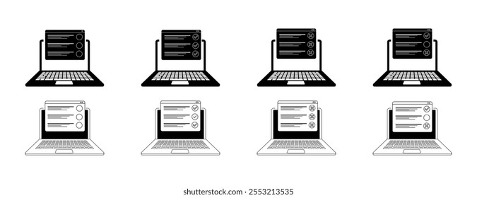 Iconos del sistema del Sitio web del ordenador portátil. Estilo lineal y de silueta. Iconos del vector.