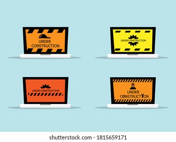 laptop with website under construction message vector illustration flat design