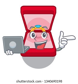 With laptop wedding ring box in cartoon shape