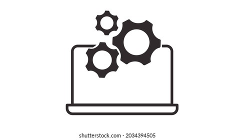 Icono de portátil y rueda. Ilustración editable por vector aislado