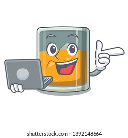 With laptop whiskey the in a cartoon glass