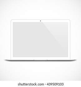 laptop white color with blank screen and shadow isolated on grey background. realistic and detailed notebook mockup. stock vector illustration