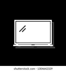 Laptop. White flat simple icon with shadow