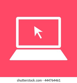 Laptop white icon on magenta color background. Eps-10.