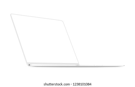 Laptop white mockup with blank frameless screen - 3/4 left view. Vector illustration