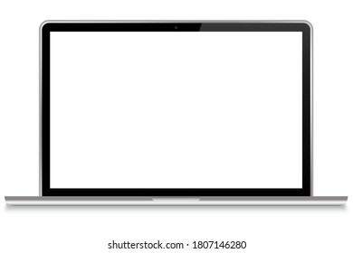 Laptop with a white screen. Blank screen pc mockup. Modern laptop. Vector illustration.