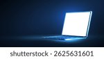 Laptop with white screen. desktop screen, notebook pc, office desk, web display, digital technology, portable device, laptop computer, modern equipment, mobile network, electronic work, tech concept