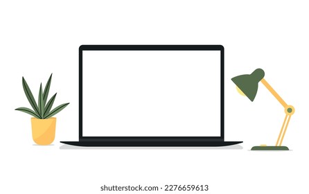 laptop with white screen to insert text or photos, flat vector concept illustration on white background