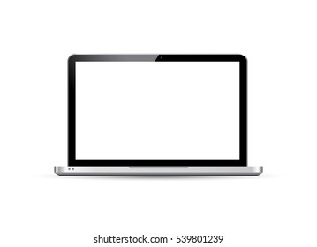 Pantalla blanca del portátil. Monitor plateado Pc. Pantalla en blanco del portátil. Objeto de tecnología comercial digital. Equipo de escritorio