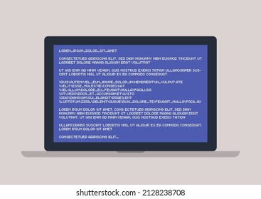 A laptop with white text on a blue error screen, software and hardware problems