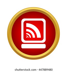 Laptop and wi fi sign icon in simple style on a white background