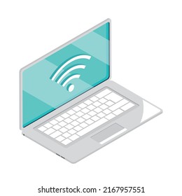 Laptop Wifi Connected Icon Isometric Style