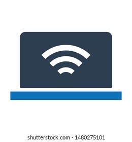 Laptop wifi connection flat vector icon