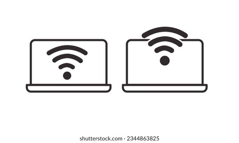 Laptop and Wifi Icon. Vector isolated editable illustration of a laptop with a wifi sign