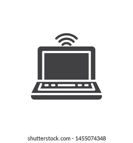 Laptop wifi signal vector icon. Computer wireless connection filled flat sign for mobile concept and web design. Internet access glyph icon. Symbol, logo illustration. Vector graphics