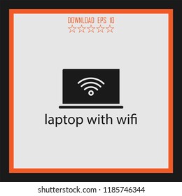 laptop with wifi  vector icon