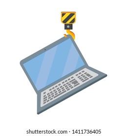 laptop wih crane hook vector illustration