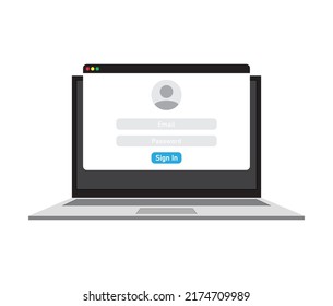 Laptop Window Enter Password. Computer Window Registration. Vector Illustration. Stock Image. 