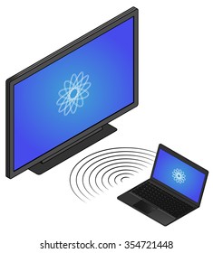 Laptop with a wireless display connection to a television.