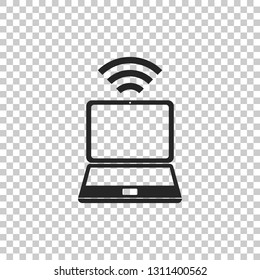 Laptop and wireless icon isolated on transparent background. Wireless technology, Wi-Fi connection, wireless network, hotspot concepts. Flat design. Vector Illustration