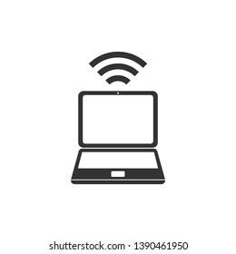 Laptop and wireless icon isolated. Wireless technology, Wi-Fi connection, wireless network, hotspot concepts. Flat design. Vector Illustration
