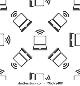 Laptop and wireless icon. Wireless technology, wifi connection, wireless network, hotspot concepts icon seamless pattern on white background. Flat design. Vector Illustration