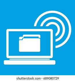 Laptop and and wireless icon white isolated on blue background vector illustration