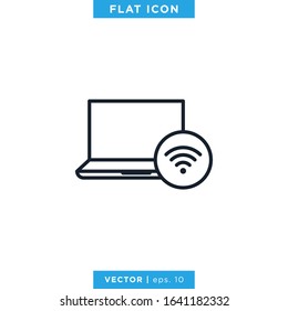 Laptop with Wireless Internet Connection Icon Vector Logo Design Template. Editable Stroke