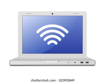 Laptop and wireless network. Wireless concept. Vector illustration of laptop and wireless technology