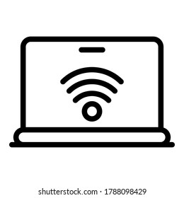 Laptop wireless remote access icon. Outline laptop wireless remote access vector icon for web design isolated on white background