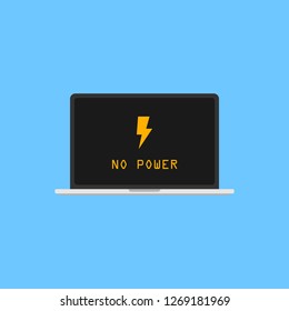 Laptop without connection, low battery, no signal or broken. Icon, flat illustation.