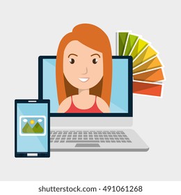 laptop woman chart color images