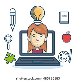 laptop woman education online concept design