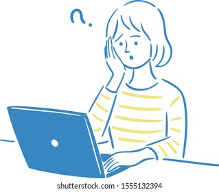 laptop woman PC illustration simple
