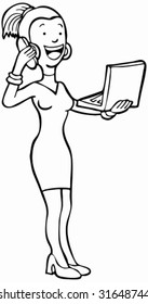 Laptop Woman Phone Line Art