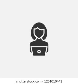 Laptop woman worker icon illustration,vector designer sign symbol
