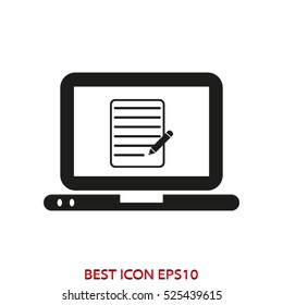 Laptop, Work, Document, Vector Icon, Eps10