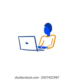 Ilustración vectorial dibujada a mano del trabajo del ordenador portátil, tarjeta, cubierta, póster, diseño de impresión.