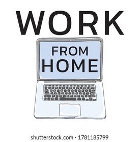 laptop work from home  hand drawn cute  art vector illustration