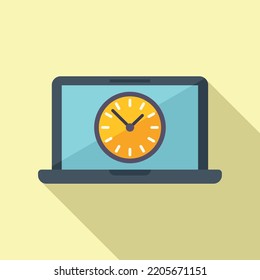 Laptop work hours icon flat vector. Office time. Home balance