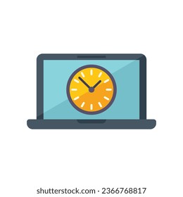 Laptop work hours icon flat vector. Office time. Home balance isolated