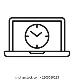 Laptop work hours icon outline vector. Office time. Home balance
