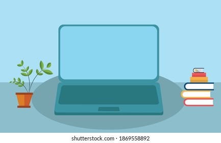 Laptop work space vectpr flat design.