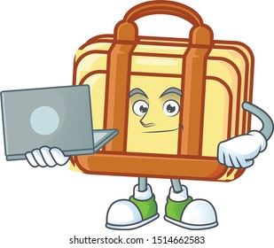 With laptop work suitcase cartoon for materials work