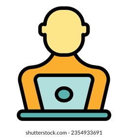 Vector de contorno de icono de trabajo para portátiles. Equipo de negocios. Color de oficina ocupado plano