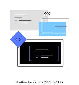 Laptop working process. Programming. Flowchart. Simple flat illustration. Infographic element. Vector file.
