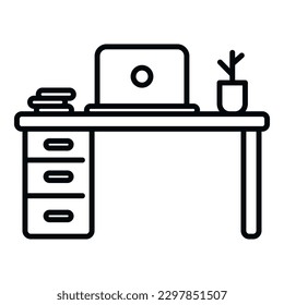 Laptop workspace icon outline vector. Office work. Chair position